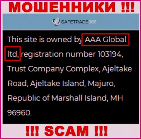 ААА Глобал ЛТД - это компания, которая управляет интернет-мошенниками SafeTrade365 Com