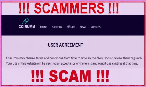 Coinumm Scammers can change their client agreement at any time