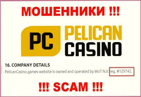 Номер регистрации Пеликан Казино, который взят с их официального веб-портала - 12974