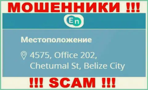 Официальный адрес мошенников ЕНН в оффшорной зоне - 4575, Office 202, Chetumal St, Belize City, представленная информация засвечена на их официальном сервисе