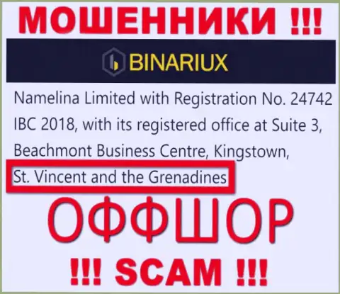 Binariux Net - это ВОРЫ, которые юридически зарегистрированы на территории - Saint Vincent and the Grenadines