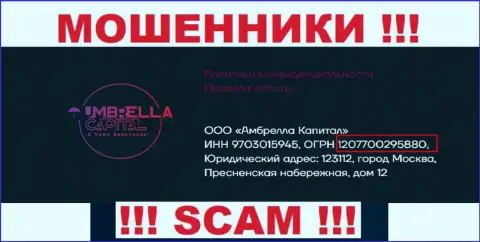 ООО Амбрелла Капитал интернет-мошенников Umbrella-Capital Ru зарегистрировано под этим рег. номером: 207700295880