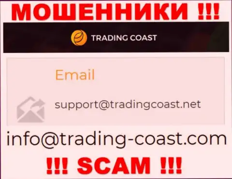 По различным вопросам к мошенникам TradingCoast, можете написать им на е-мейл
