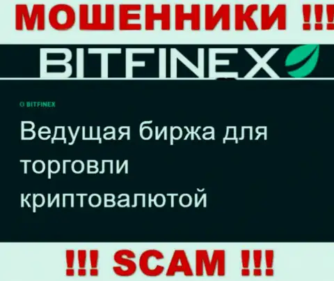 Основная работа Bitfinex - это Криптоторговля, будьте крайне осторожны, промышляют противоправно