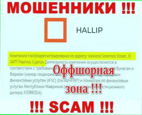 Держитесь как можно дальше от оффшорных internet мошенников Hallip ! Их юридический адрес регистрации - Vasileos Solomos Street, 31 3477 Paphos, Cyprus