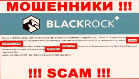 BlackRock Plus прячут свою мошенническую суть, размещая на своем информационном ресурсе номер лицензии