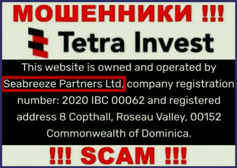 Юр. лицом, владеющим ворюгами Тетра-Инвест Ко, является Seabreeze Partners Ltd