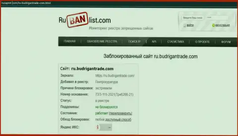 Сайт BudriganTrade в пределах России заблокирован Генеральной прокуратурой