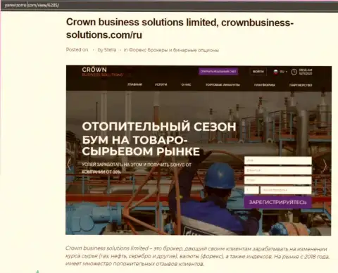 О Форекс дилинговой компании Crown Business Solutions выложена информация на сайте ЯРевизорро Ком