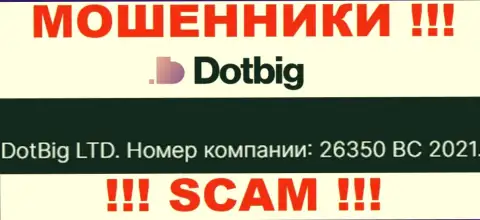 Номер регистрации мошенников DotBig Com, представленный ими у них на web-сайте: 26350 BC 2021