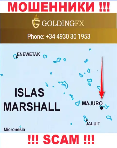 С кидалой Golding FX не рекомендуем сотрудничать, ведь они расположены в оффшорной зоне: Majuro, Marshall Islands