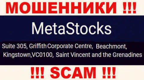 На официальном веб-сайте MetaStocks Co Uk указан адрес регистрации указанной компании - Сьюит 305, Корпоративный Центр Гриффитш, Кингстаун, VC0100, Сент-Винсент и Гренадины (офшорная зона)
