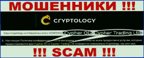 Информация о юридическом лице компании Cryptology, это Cypher Trading Ltd